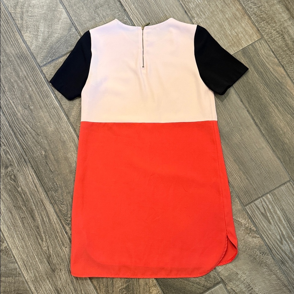 Zara Colorblock Shift Mini Dress Small Blush Pink Red Black Mod Short Sleeve - Picture 6 of 16